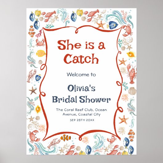 She Is a Catch Ocean Welcome Poster Nautical (Voorkant)