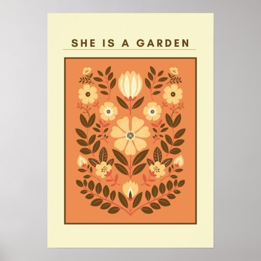 She Is a Garden – Botanical Wall Art (Terracotta) Poster (Voorkant)