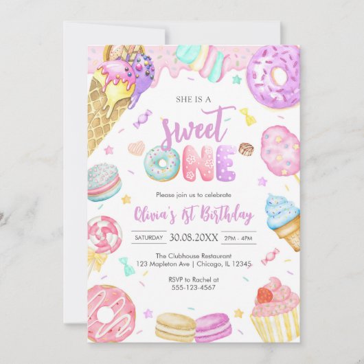 She is a Sweet One Birthday Party Invitation Kaart (Voorkant)