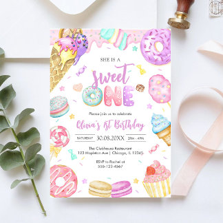 She is a Sweet One Birthday Party Invitation Kaart