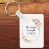 She Is Clothed in Strength and Dignity Floral Sleutelhanger (Voorkant)