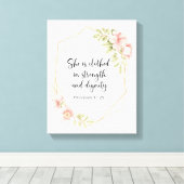 She Is Clothed in Strength and Dignity Pink Canvas Afdruk (Insitu (Houten vloer))