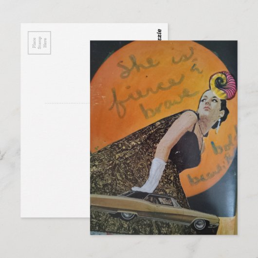 She is fierce and brave bold collage briefkaart (Voorkant / Achterkant)