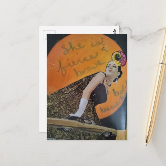 She is fierce and brave bold collage briefkaart (Voorkant / Achterkant in situ)