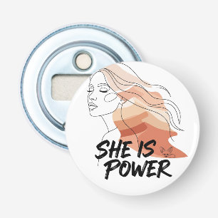 She Is Power – Desert Tones Vrouwelijke lijnkunst Button Flesopener