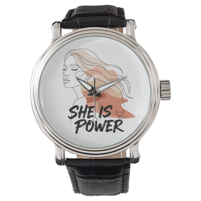 She Is Power – Desert Tones Vrouwelijke lijnkunst Horloge (Voorkant)