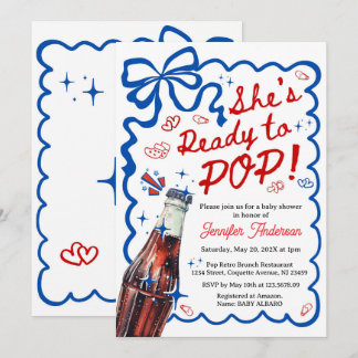 She is Ready to POP Blue Coquette Invitation Kaart