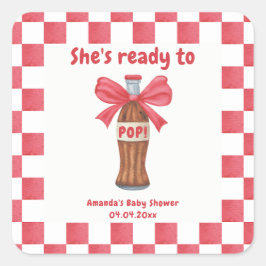 She is Ready to Pop Soda Bottle Baby Shower Vierkante Sticker