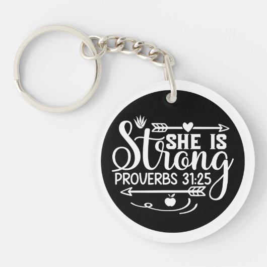 She Is Strong Proverbs Christian Quote Custom Sleutelhanger (Voorkant)