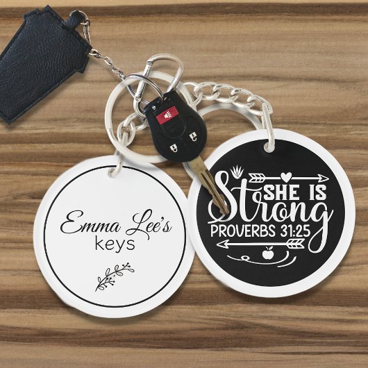 She Is Strong Proverbs Christian Quote Custom Sleutelhanger