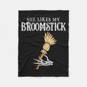 She Likes My Broomstick Couples Pumpkins Skeleton Fleece Deken (Voorkant)