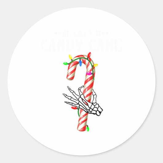 She Likes My Candy Cane Skeleton Couples Christmas Ronde Sticker (Voorkant)