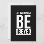 She must be obeyed funny gifts for her white bedankkaart (Voorkant)