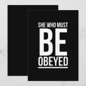 She must be obeyed funny gifts for her white bedankkaart (Voorkant / Achterkant)