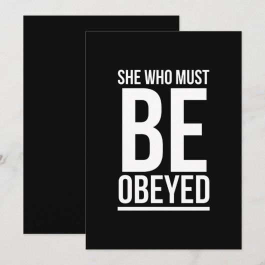 She must be obeyed funny gifts for her white bedankkaart (Voorkant / Achterkant)