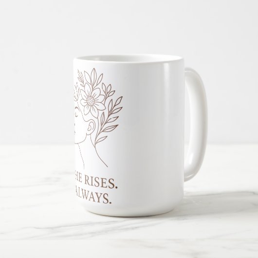 She Rises. Always — Minimalist Empowerment Design Koffiemok (Voorkant rechts)