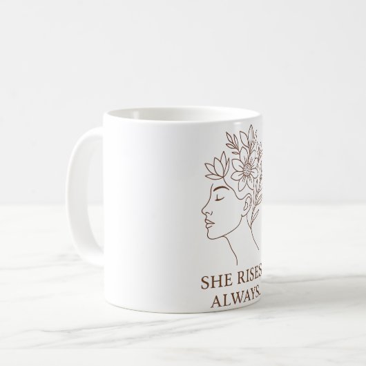 She Rises. Always — Minimalist Empowerment Design Koffiemok (Voorkant links)