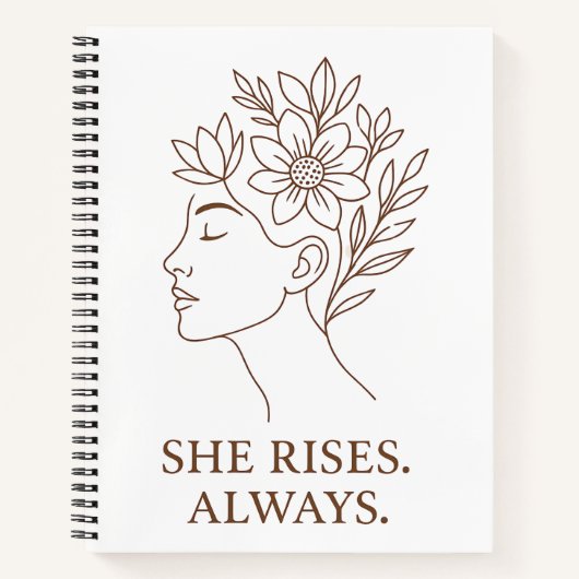 She Rises. Always — Minimalist Empowerment Design Notitieboek (Voorkant)