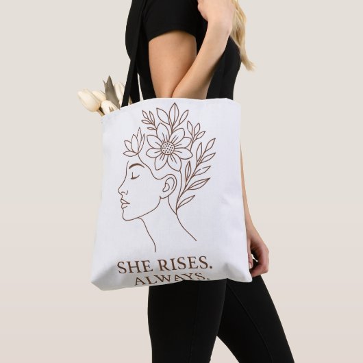 She Rises. Always — Minimalist Empowerment Design Tote Bag (Dichtbij)