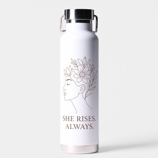 She Rises. Always — Minimalist Empowerment Design Waterfles (Voorkant)