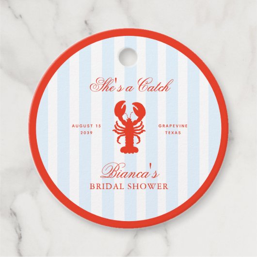 She’s a Catch Lobster Red and Blue Bridal Shower Bedankjes Labels (Voorkant)
