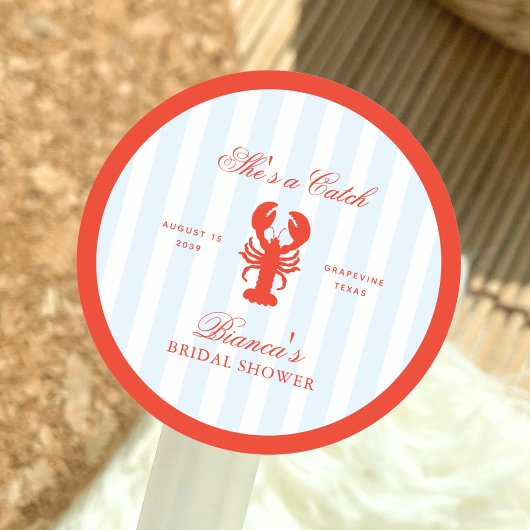 She’s a Catch Lobster Red and Blue Bridal Shower Ronde Sticker