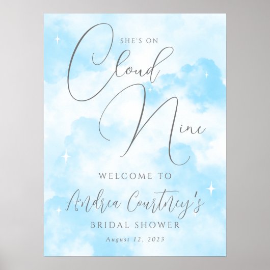 She’s on Cloud Nine Dreamy Blue Bridal Shower Poster (Voorkant)