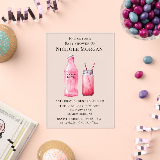 She’s Ready To Pop Girl Baby Shower Acryl Uitnodigingen (Insitu (Viering))