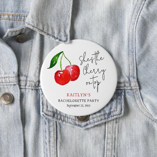 She’s the Cherry on Top Bachelorette Party Favor Ronde Button 4,0 Cm (In situ)