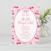 She’s the Cherry On Top Line Art Baby Shower Kaart (Staand voorkant)