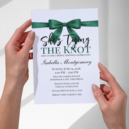 She’s Tying the Knot Theme Emerald Green Bow Kaart