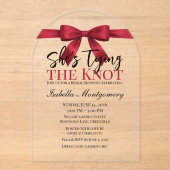 She’s Tying the Knot Theme Red Bow Acryl Uitnodigingen (Voorkant)