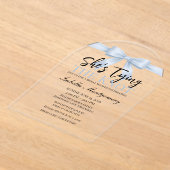 She’s Tying the Knot Theme Sky Blue Bow Acryl Uitnodigingen (Laagn)