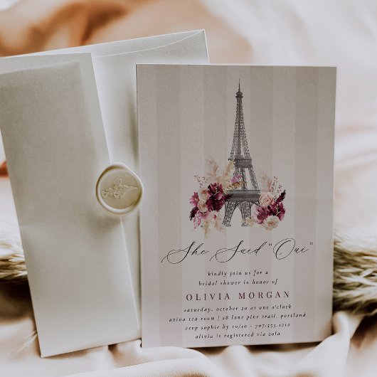 She Said Oui Blush Floral Paris Bridal Shower Kaart