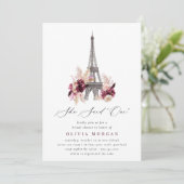 She Said Oui Burgundy Floral Paris Bridal Shower Kaart (Staand voorkant)