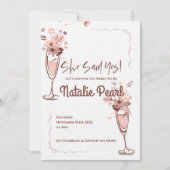She Said Yes Blush Floral Champagne Bridal Shower Kaart (Voorkant)