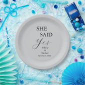 She Said Yes Bridal Shower Grey Papieren Bordje (Feest)
