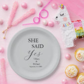 She Said Yes Bridal Shower Grey Papieren Bordje (Feest)