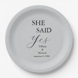 She Said Yes Bridal Shower Grey Papieren Bordje