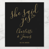 She Said Yes Engagement Party Black And Gold Wijn Etiket (Enkel label)