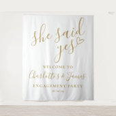 She Said Yes Engagement Party Gold Photo Backdrop Wandkleed (Voorkant)