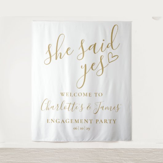 She Said Yes Engagement Party Gold Photo Backdrop Wandkleed (Voorkant)