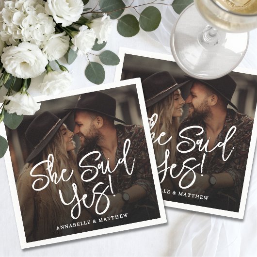 She Said Yes Engagement Photo Party Servet