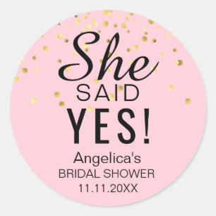 'SHE SAID YES' Vrijgezellenfeest Blush Pink Rose G Ronde Sticker