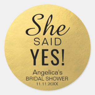 'SHE SAID YES' Vrijgezellenfeest Faux gouden Folie Ronde Sticker