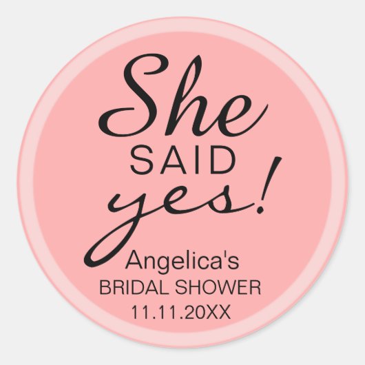 'SHE SAID YES' Vrijgezellenfeest Pink Envelope gun Ronde Sticker (Voorkant)