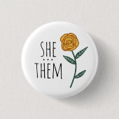 SHE/THEM Pronounge Gold Roos CUSTOM Ronde Button 3,2 Cm (Voorkant)