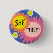 SHE / THEM Pronouns Flowers Pride Handbrief Ronde Button 3,2 Cm (Voorkant)