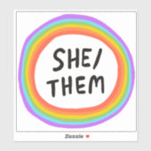 SHE/THEM Pronouns Rainbow Circle Handlettering Sticker (Vel)