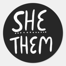 SHE/THEM-ronounds Black Handlettering set of Ronde Sticker